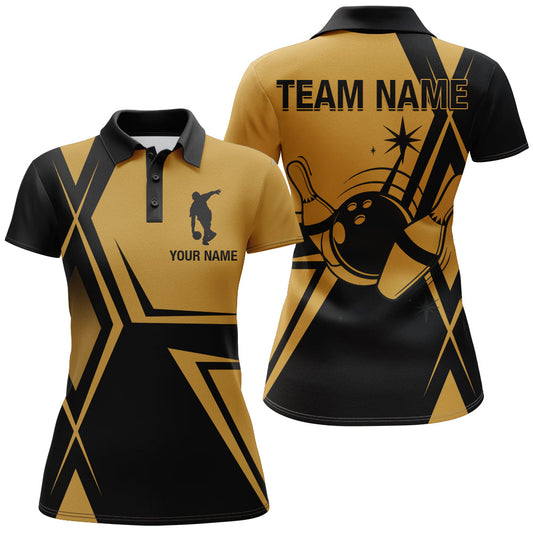 Frenzidea Black & Gold Bowling Vintage Premium Customized Name 3D Shirt For Women