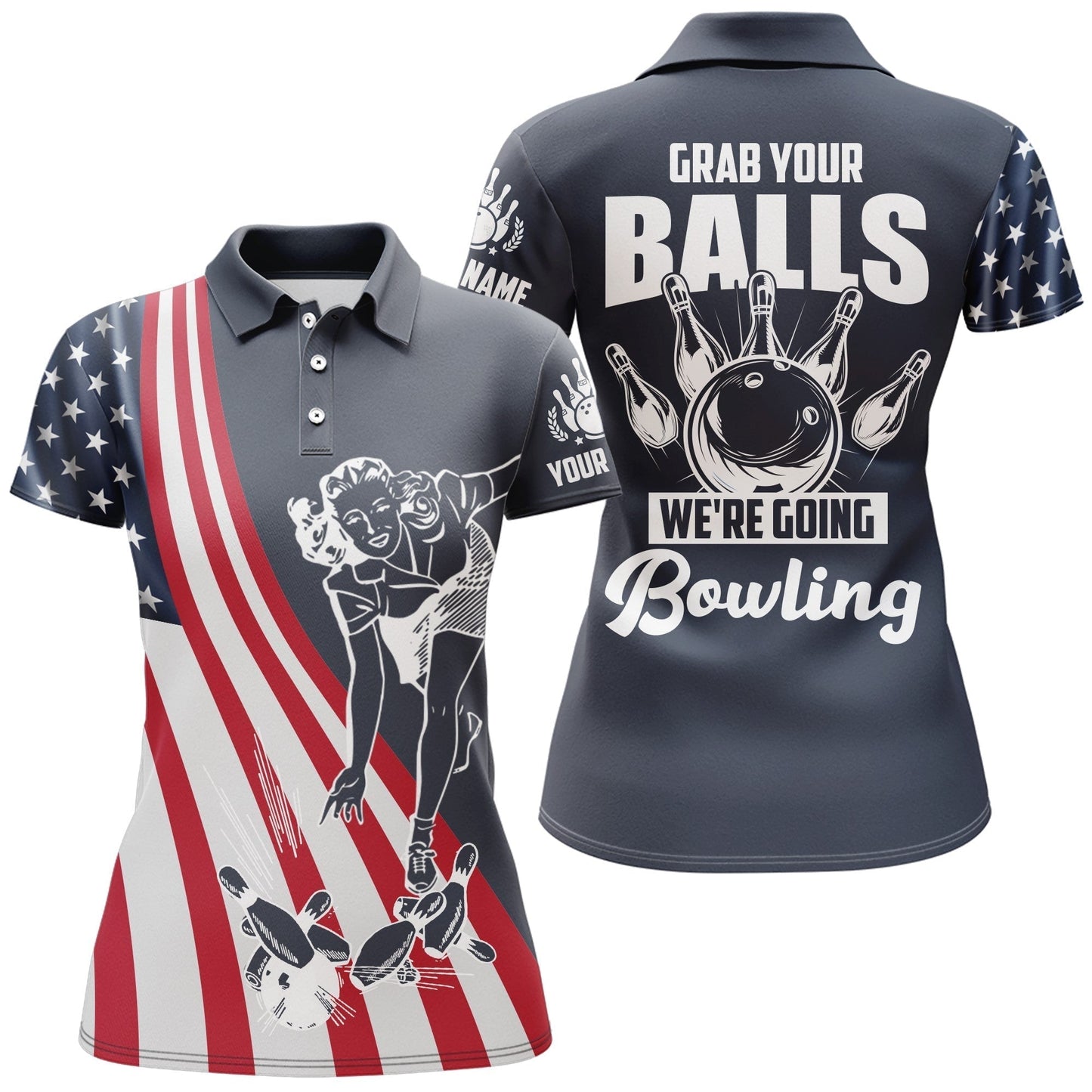 Frenzidea Grab Your Balls We're Going Bowling Premium Customized Name 3D Shirt For Women