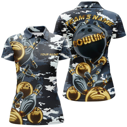 Frenzidea Camo Navy Bowling Personalized All Over Printed Shirt For Women