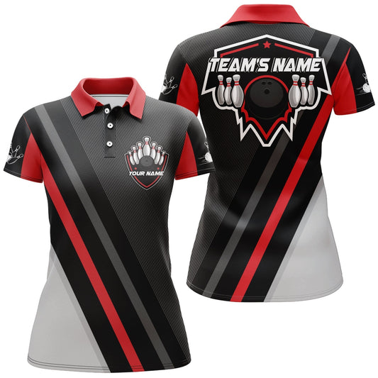Frenzidea Vintage Black & Red Bowling Premium Customized Name 3D Shirt For Women