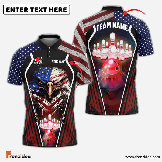 Frenzidea Bowling Eagle American Flag Customized Name, Team Name 3D Shirt