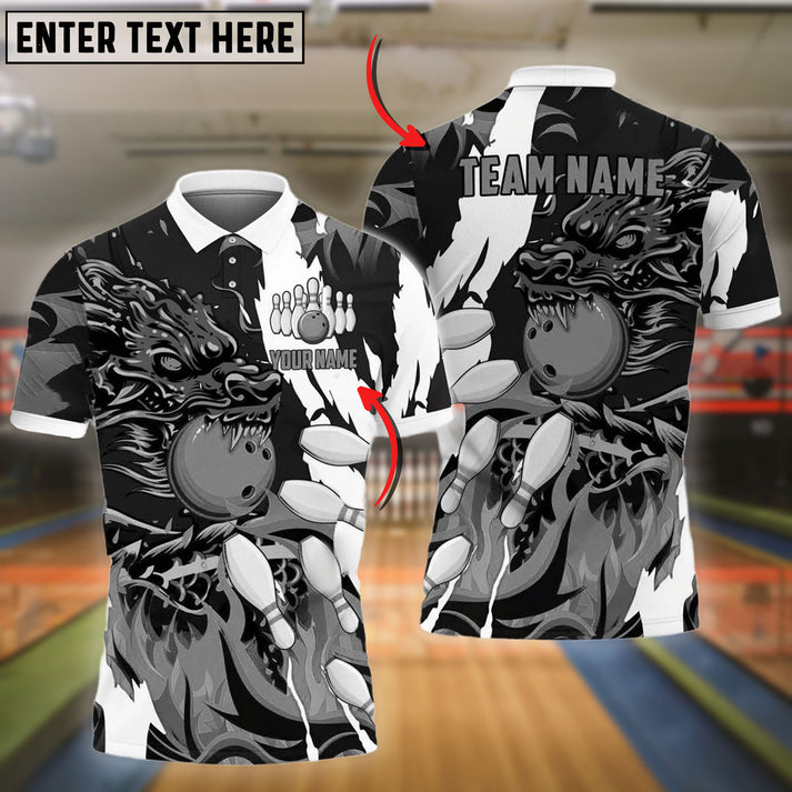 Frenzidea Bowling And Pins Dragon Flame Pattern Customized Name 3D Shirt ( 6 Colors)