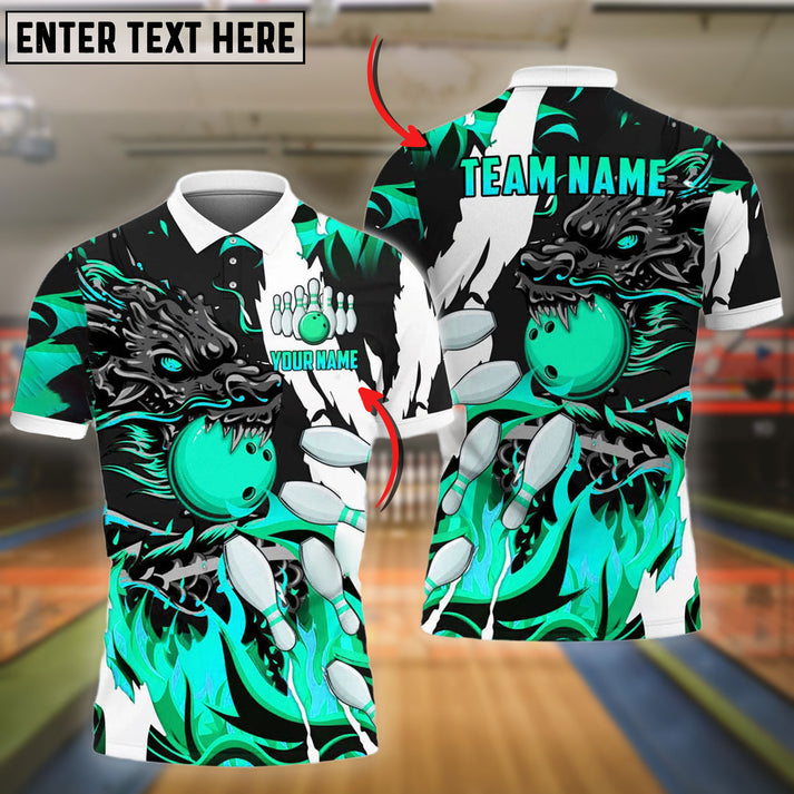 Frenzidea Bowling And Pins Dragon Flame Pattern Customized Name 3D Shirt ( 6 Colors)