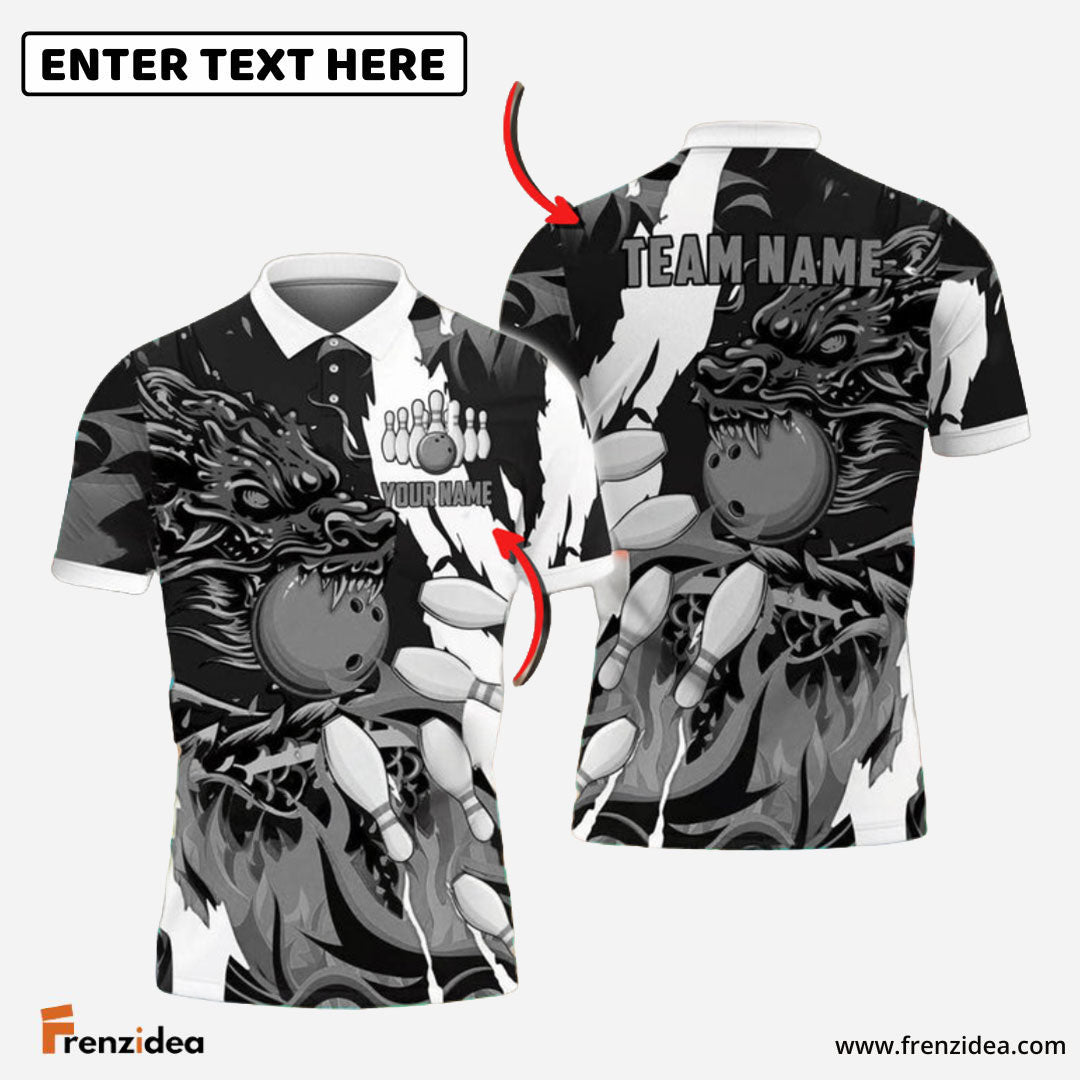 Frenzidea Bowling And Pins Dragon Flame Pattern Customized Name 3D Shirt ( 6 Colors)