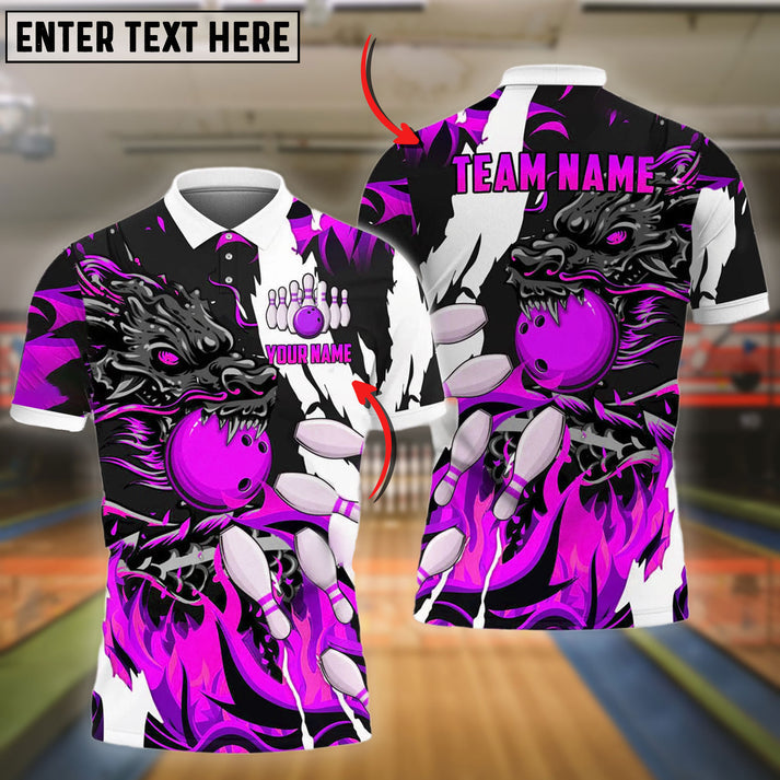 Frenzidea Bowling And Pins Dragon Flame Pattern Customized Name 3D Shirt ( 6 Colors)