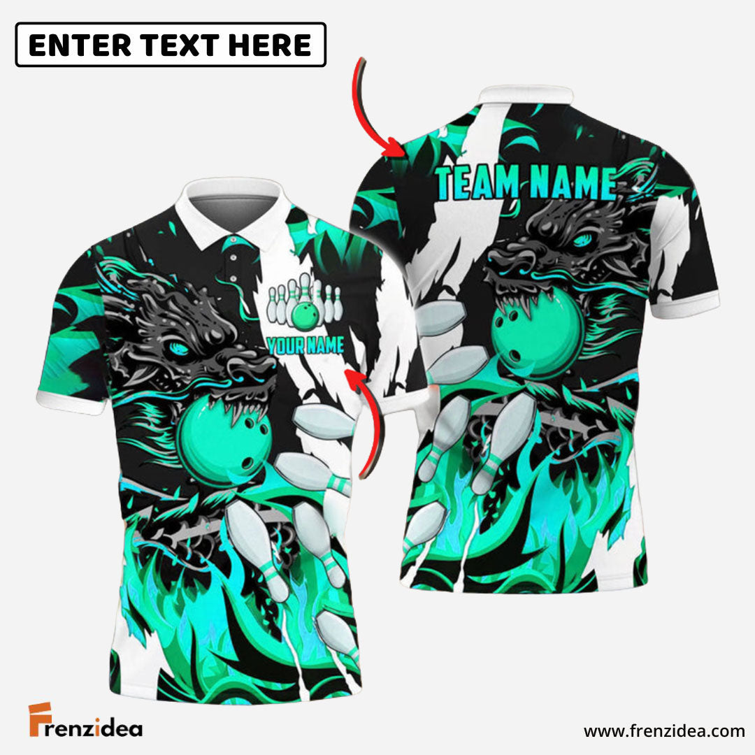 Frenzidea Bowling And Pins Dragon Flame Pattern Customized Name 3D Shirt ( 6 Colors)