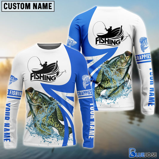 Frenzidea Crappie Fishing Personalized White Blue Crappie Fishing 3D Shirt