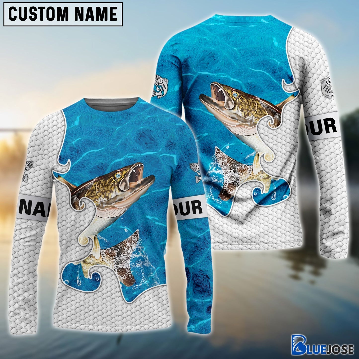 frenzidea Customize Name Walleye Fishing Blue Water 3D Hoodie