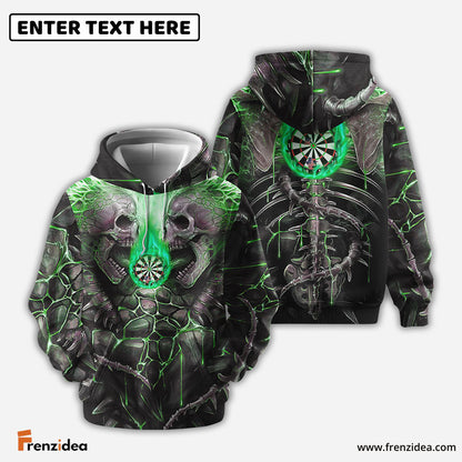 Frenzidea Dart Skull Green Personalized Name 3D Shirt