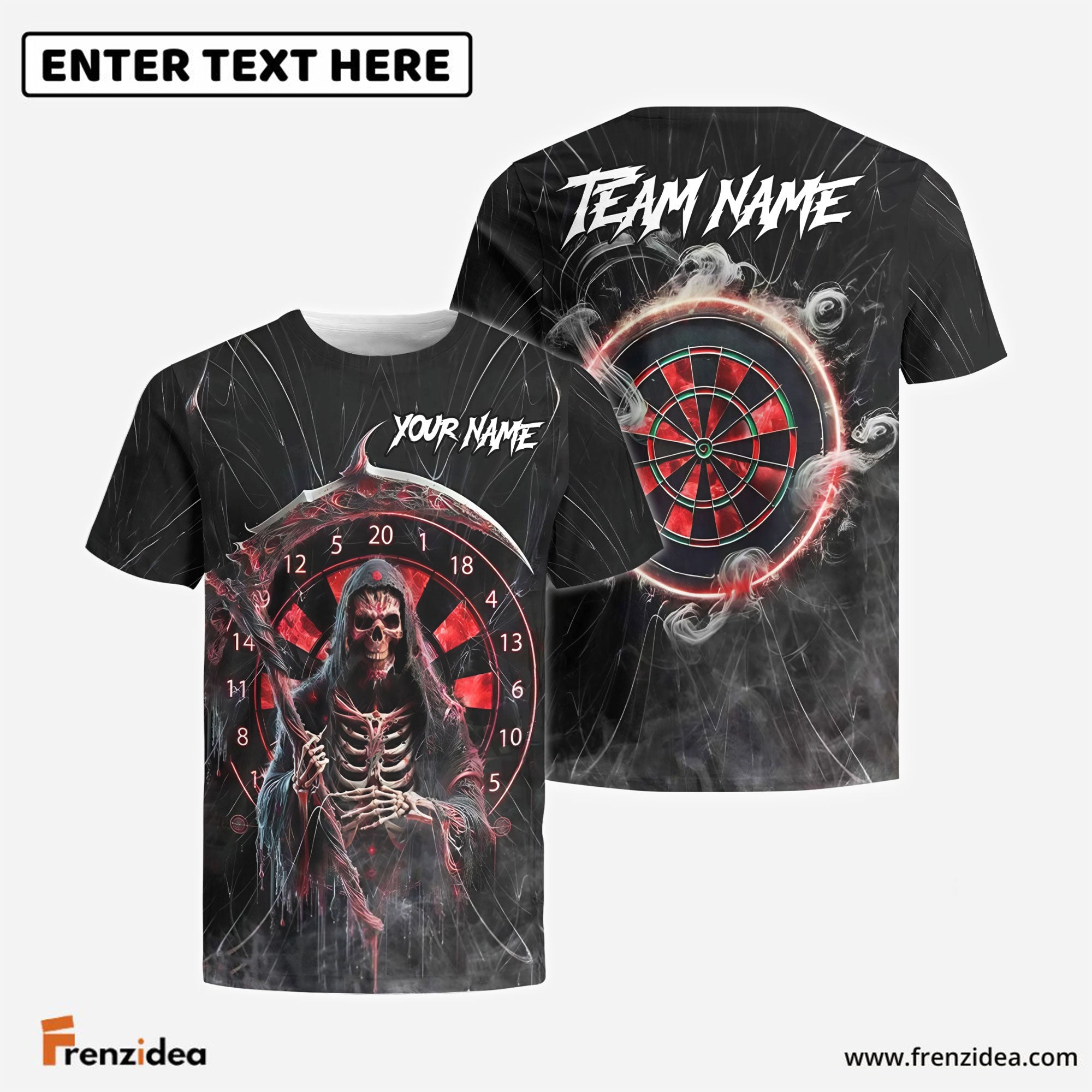 Frenzidea Darts Grim Reaper Smoke Personalized Name, Team Name Shirt (4 Colors)