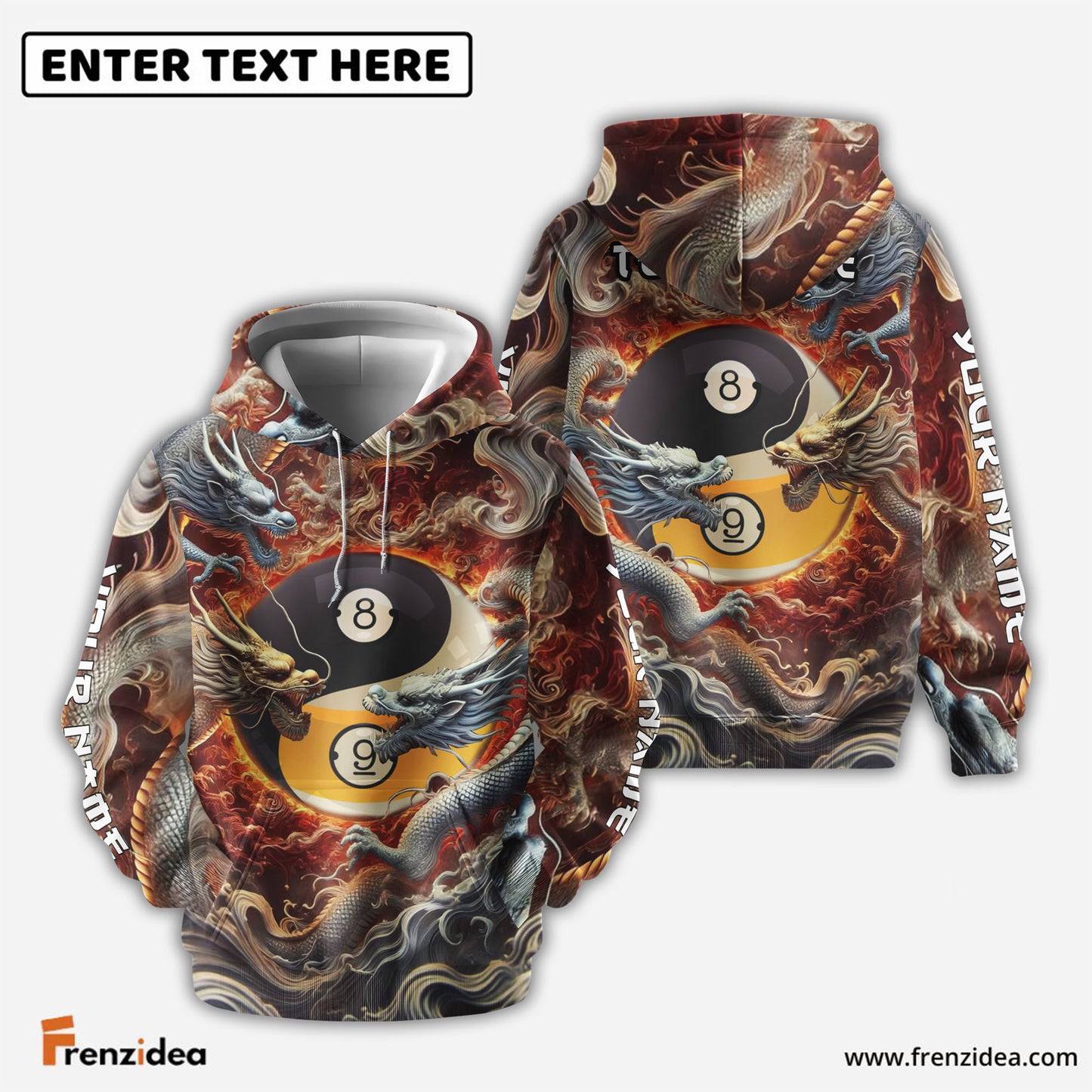 Frenzidea Billiards Ball 8 & 9 Imperial Dragon Customized Name, Team Name 3D Shirt