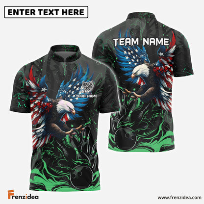 Frenzidea Bowling And Pins Almighty American Eagle Multicolor Customized Name 3D Shirt ( 4 Colors )