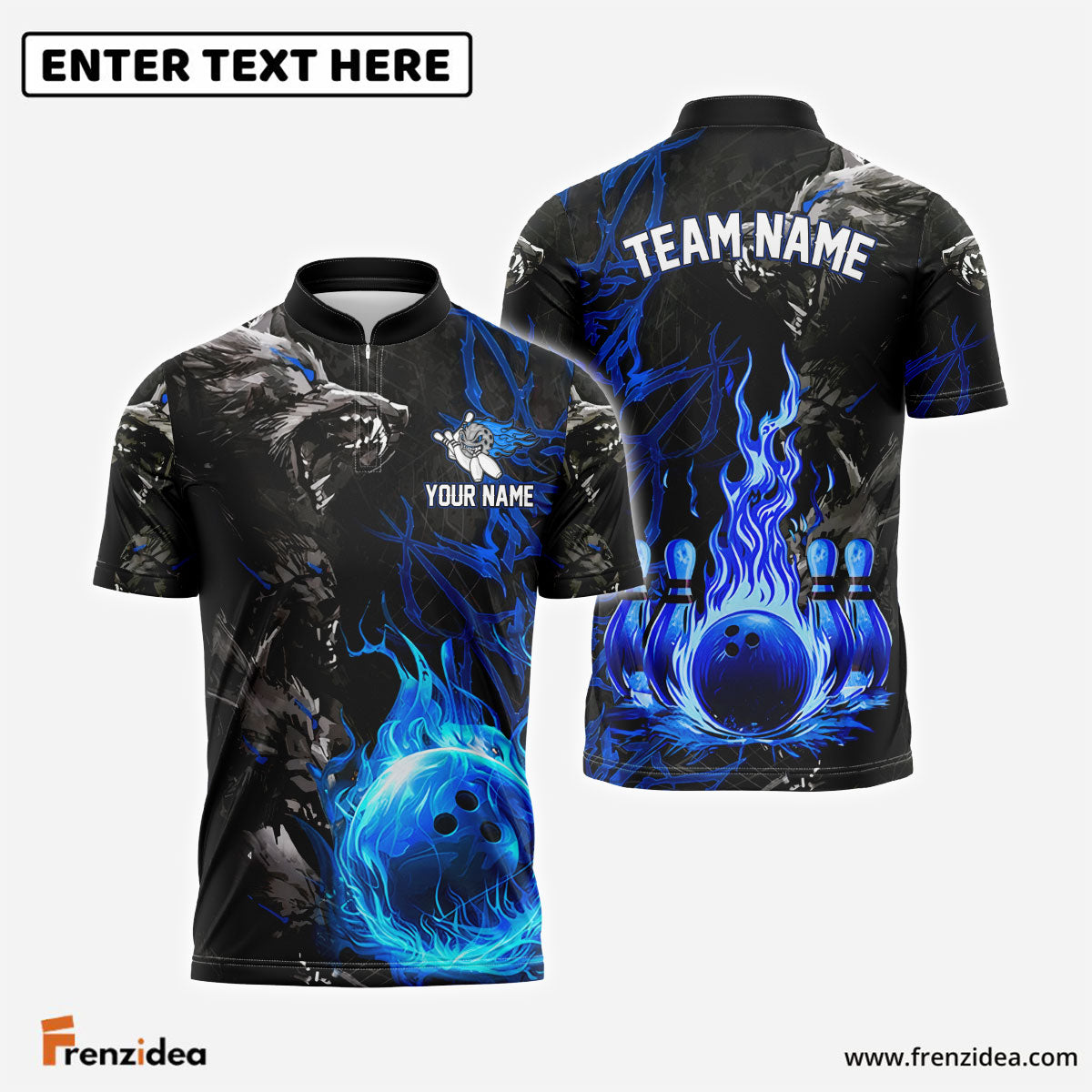 Frenzidea Bowling And Pins Flame Wolf Multicolor Customized Name 3D Shirt ( 4 Colors )