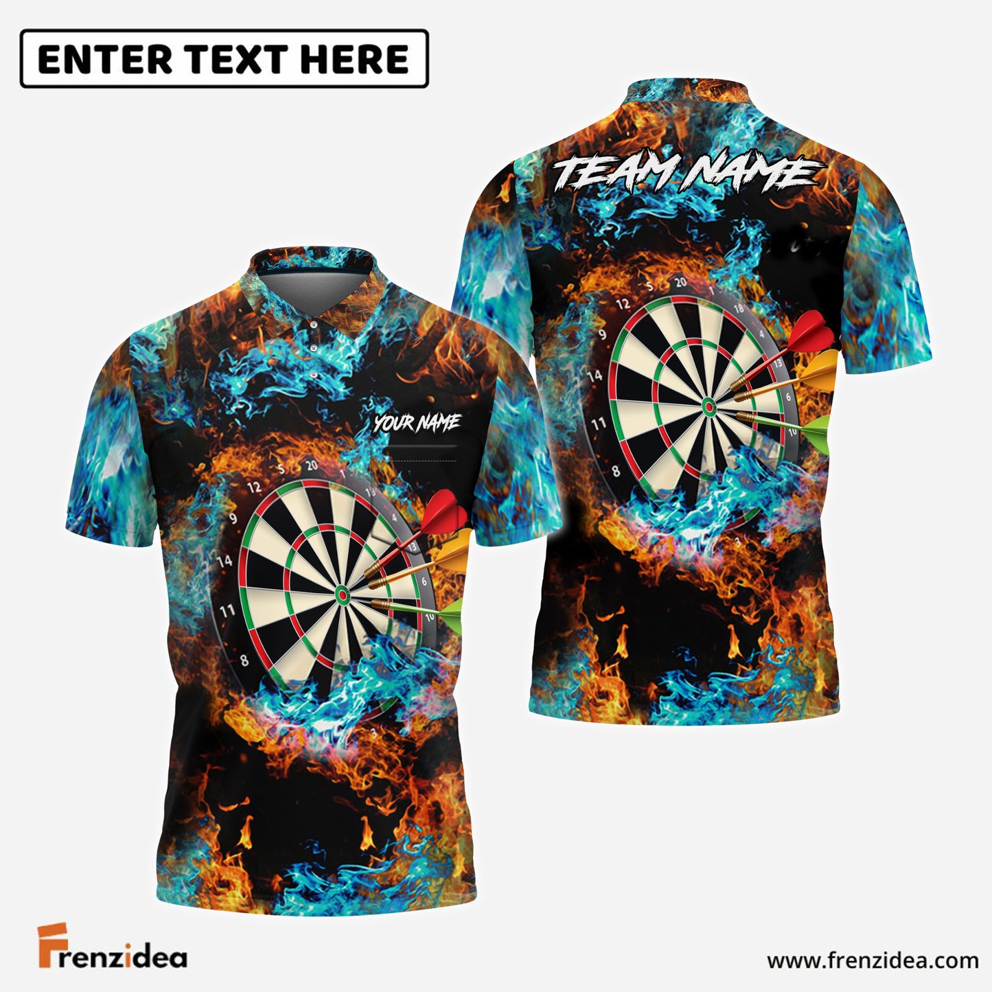 Frenzidea Dart Fire & Water Personalized Name 3D Shirt