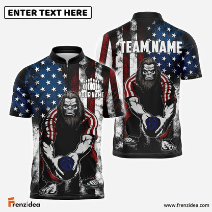 Frenzidea Bowling And Pins American Flag Bigfoot Customized Name, Team Name 3D Shirt
