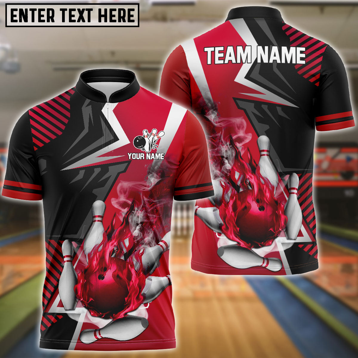 Frenzidea Bowling And Pins Blazing Strike Customized Name 3D Shirt ( 5 Colors)