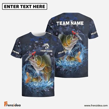 Frenzidea Walleye Fishing Dark Blue Camouflage Custom Name & Team Name 3D Shirts
