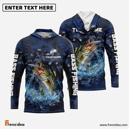 Frenzidea Bass Fishing Fishing Dark Blue Camouflage Custom Name & Team Name 3D Shirts