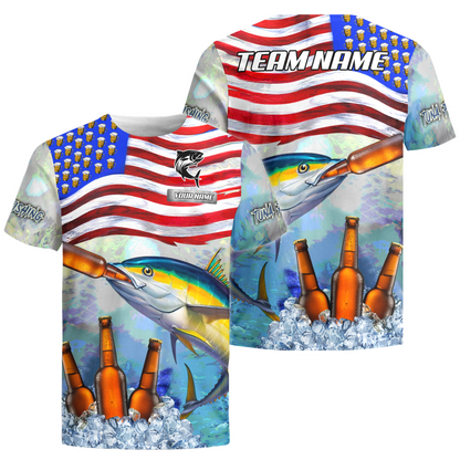 Frenzidea Tuna Fishing American Flag Beer Custom Name & Team Name 3D Shirts