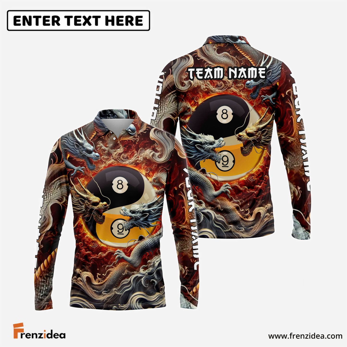 Frenzidea Billiards Ball 8 & 9 Imperial Dragon Customized Name, Team Name 3D Shirt