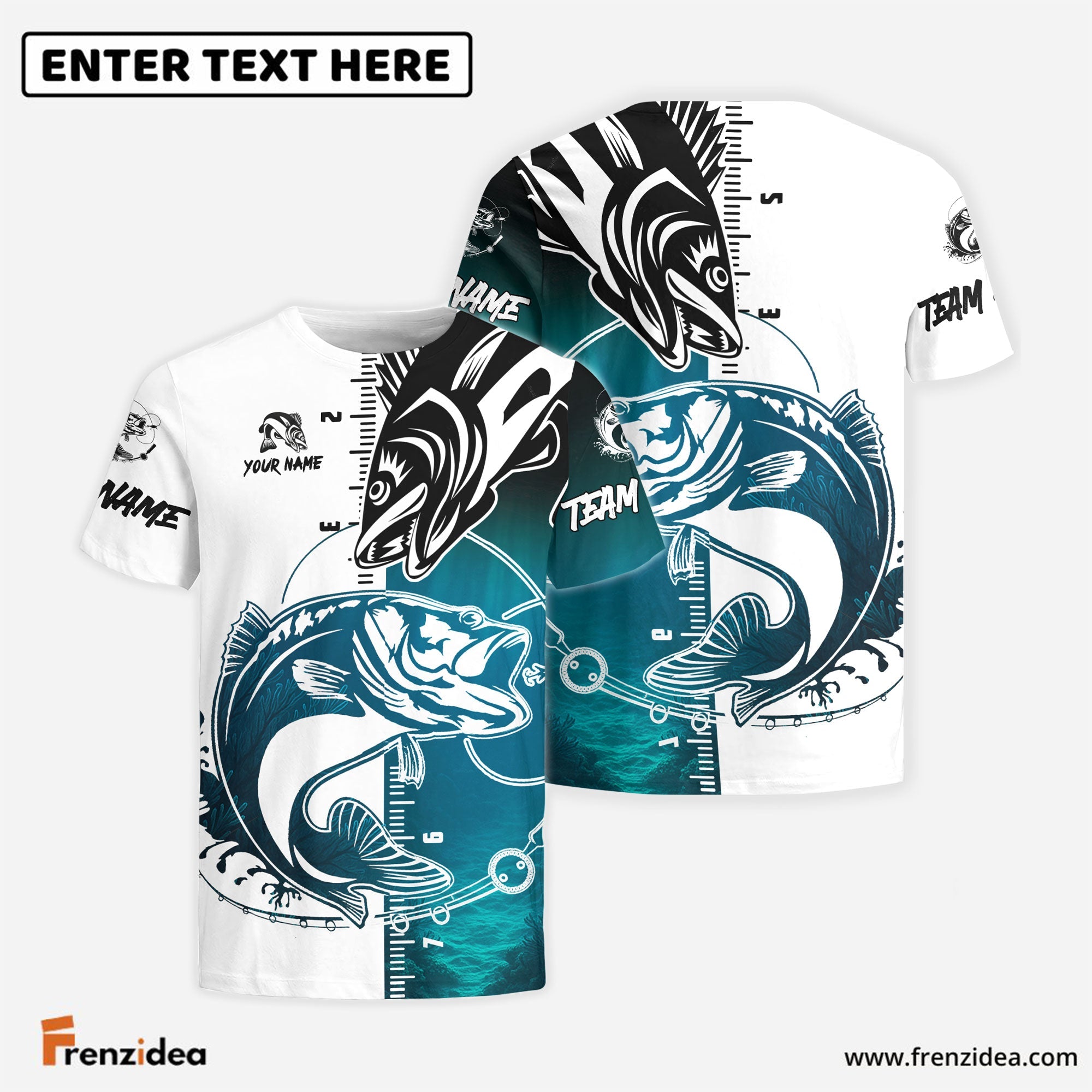Frenzidea Walleye Fishing White Blue Water Custom Name & Team Name 3D Shirts
