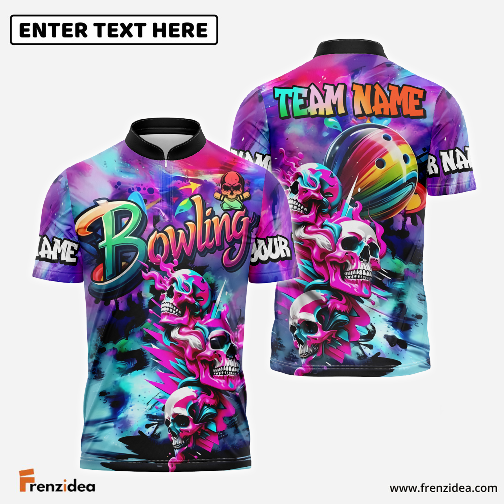 Frenzidea Bowling Skull Neon Graffiti Personalized Shirt