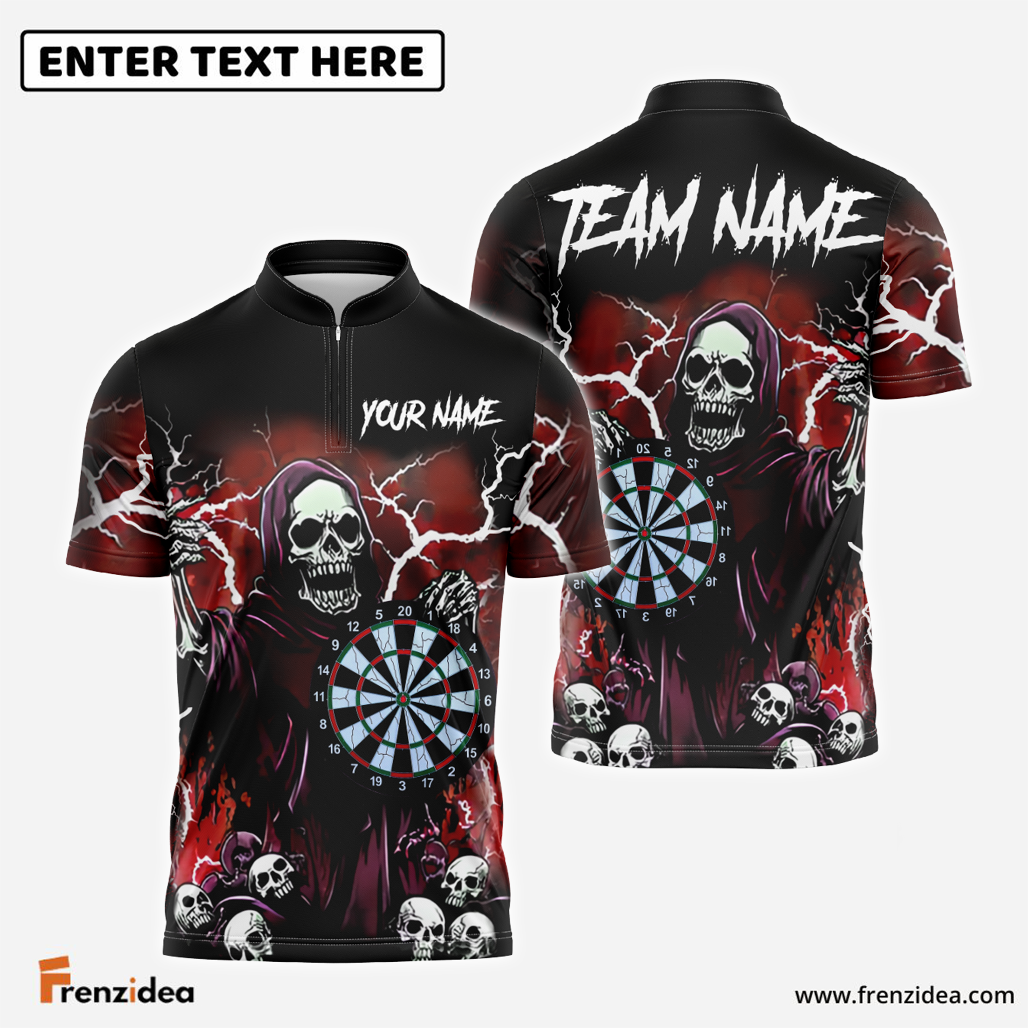 Frenzidea Darts Skull Vintage Thunder Lightning Multicolor Options Personalized Name Shirt (4 Colors)
