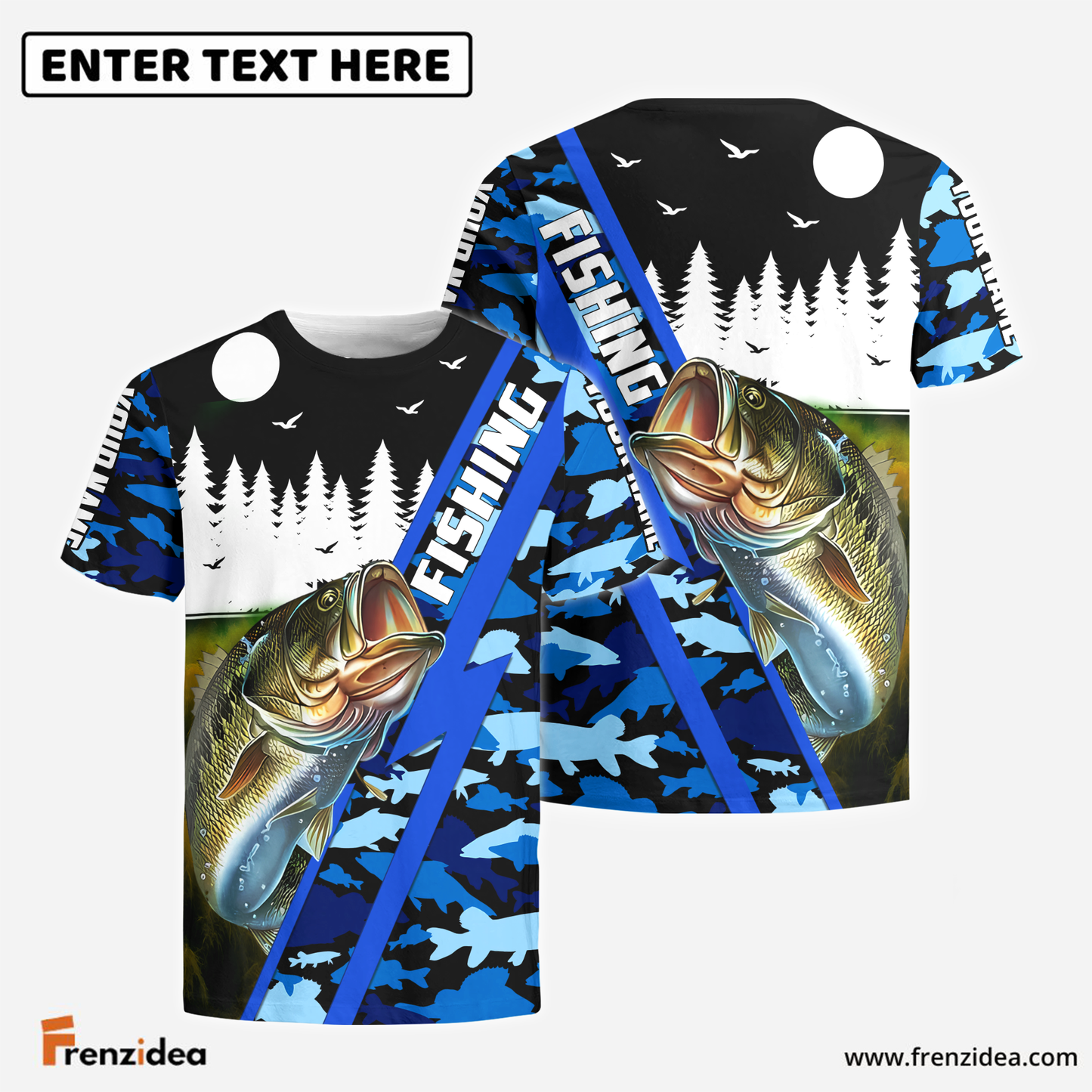 Frenzidea Bass Personalized Fishing Blue Camo Shirt