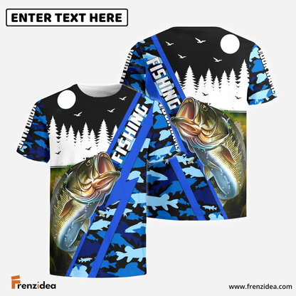 Frenzidea Bass Personalized Fishing Blue Camo Shirt