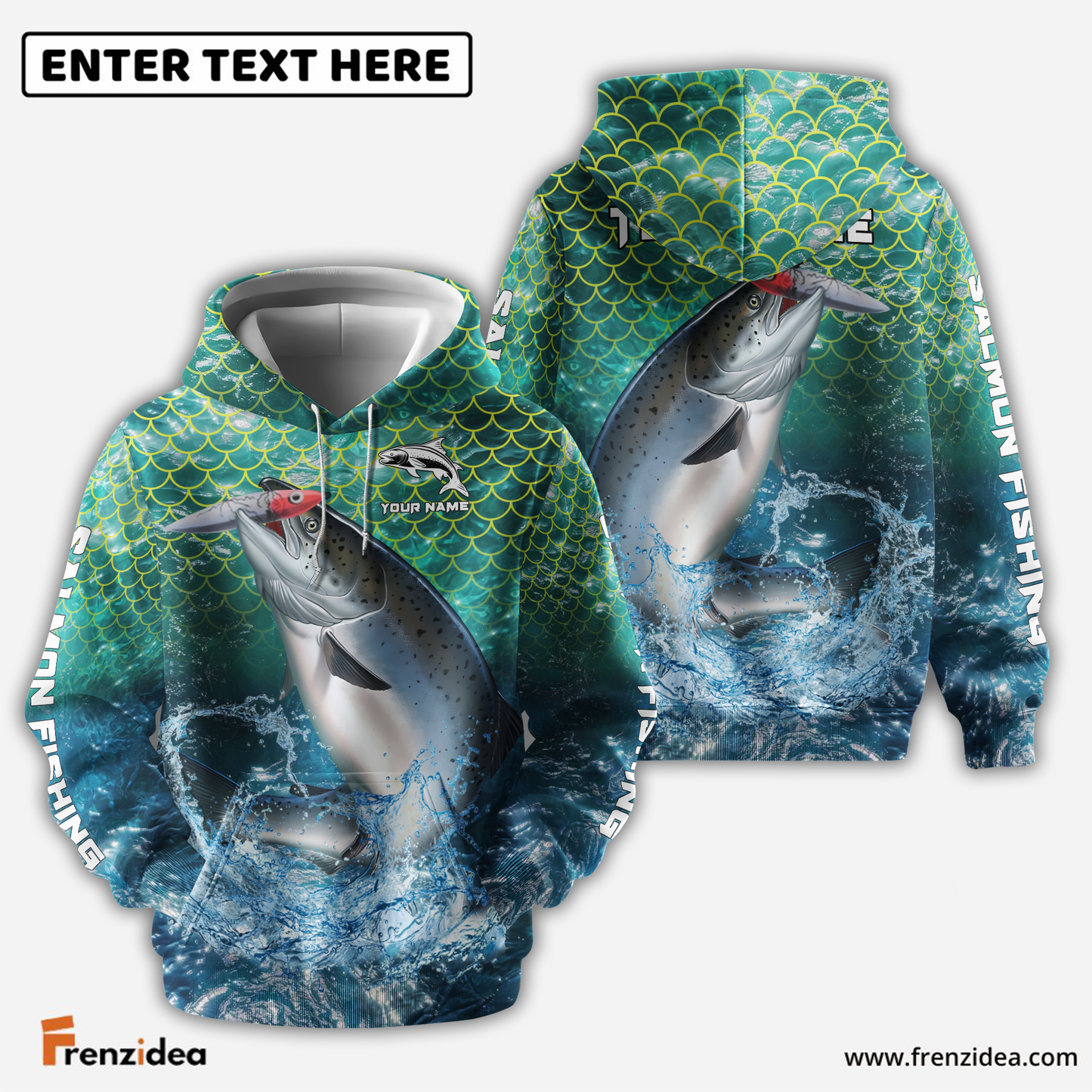 Frenzidea Salmon Fishing Yellow Fin Sport Custom Name & Team Name 3D Shirts