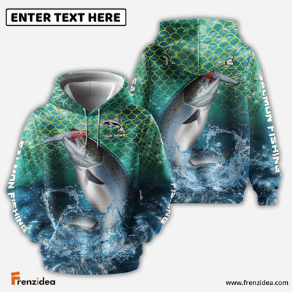 Frenzidea Salmon Fishing Yellow Fin Sport Custom Name & Team Name 3D Shirts
