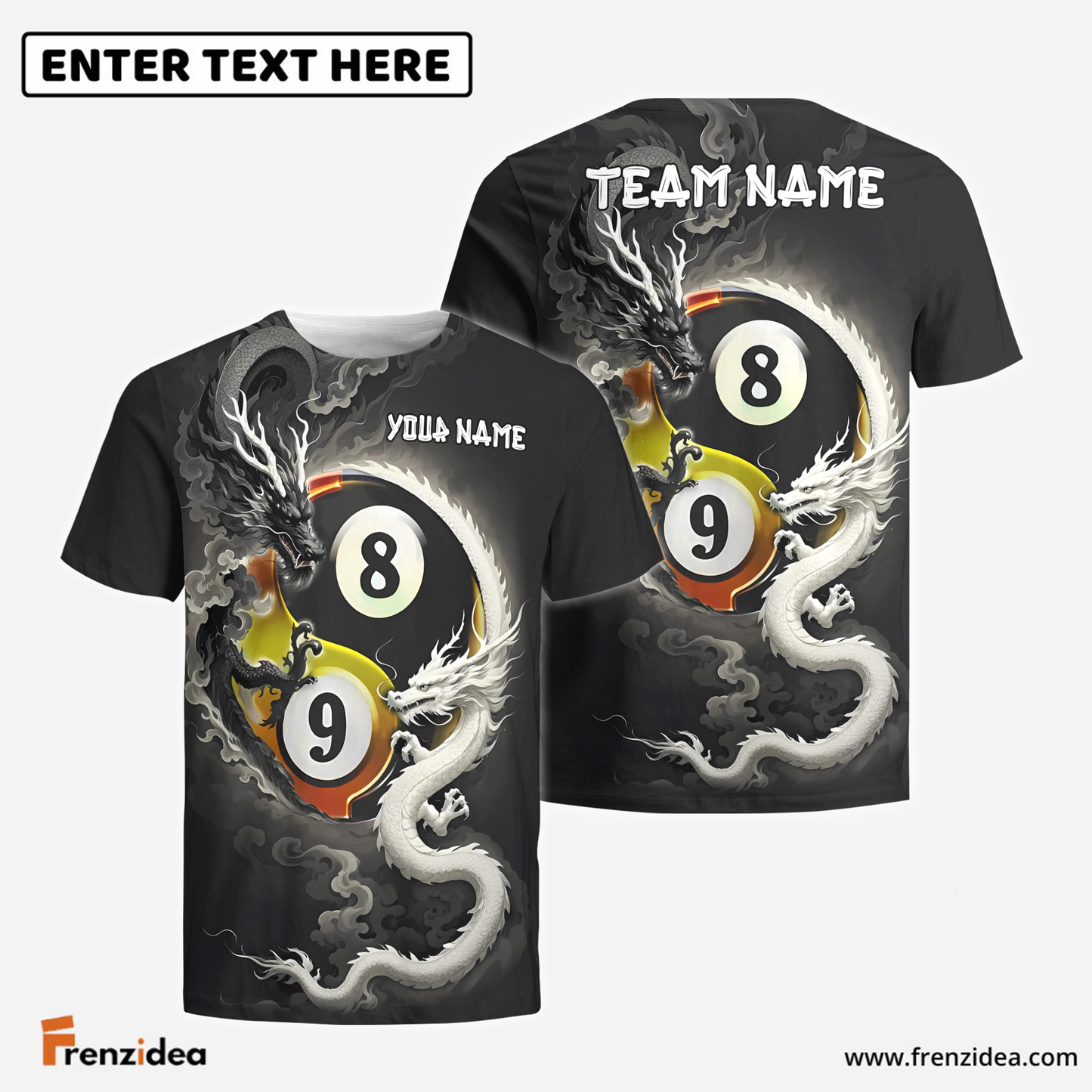 Frenzidea Billiards 8,9 Ball Black And White Dragon Couple Personalized Shirt (3 Options)
