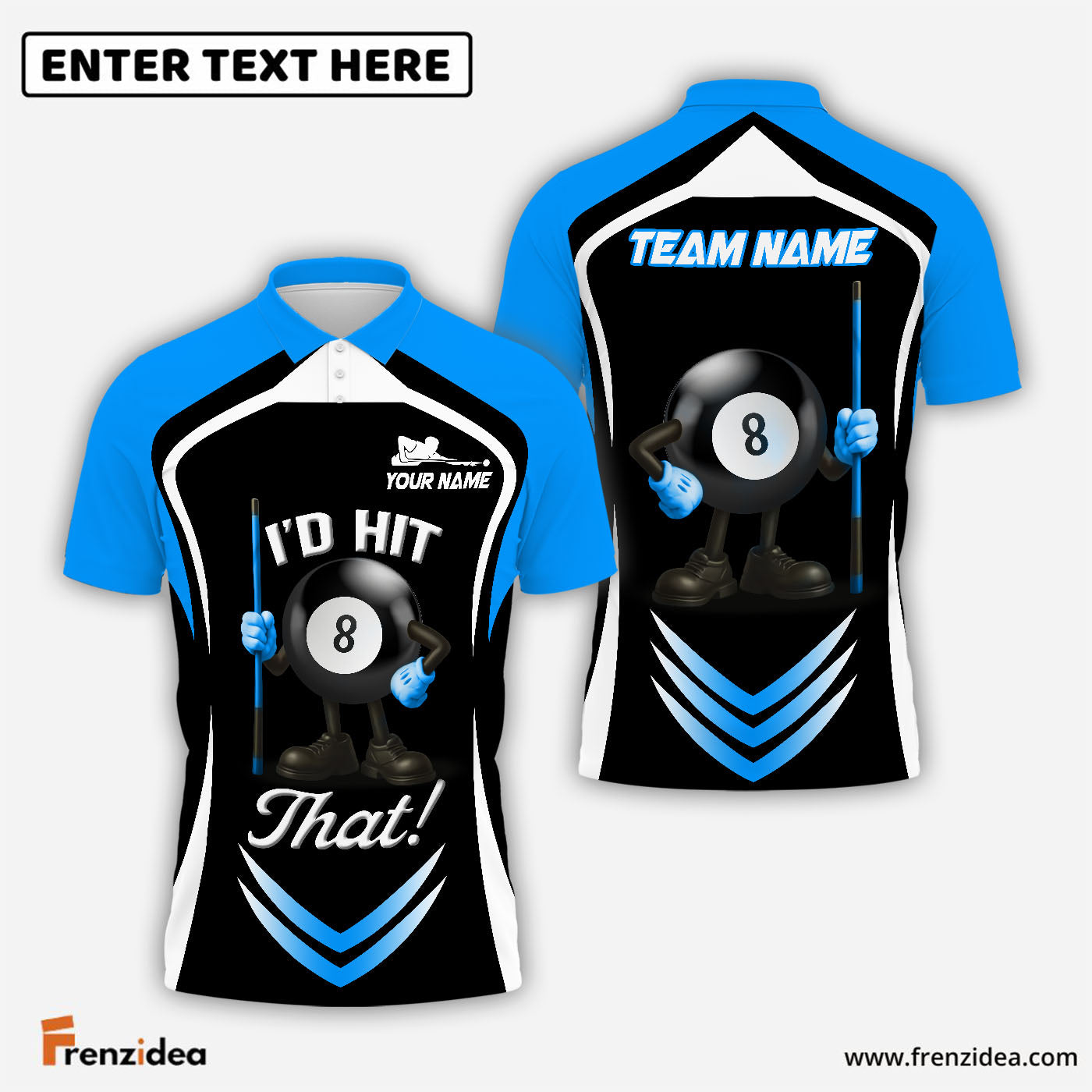 Frenzidea Billiards Ball 8 I'd Hit That Personalized Name, Team Name Shirt (4 Colors)