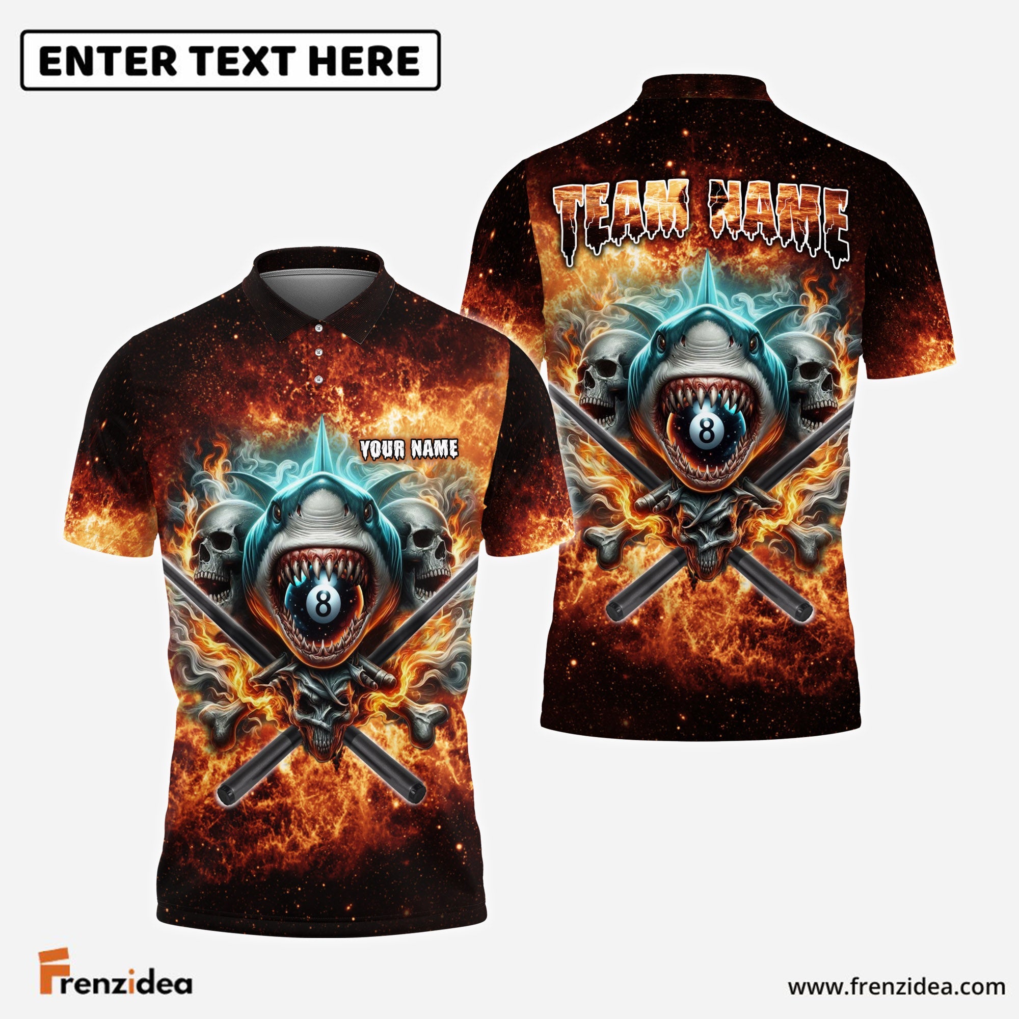 Frenzidea Billiards Ball 8 Pool Shark Skull Personalized Name, Team Name Unisex Shirt (4 Colors)