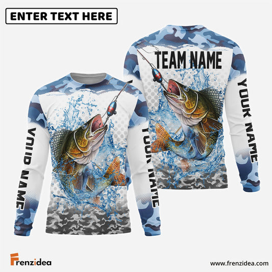 Frenzidea Walleye Fishing Blue Sea Custom Name & Team Name 3D Shirts