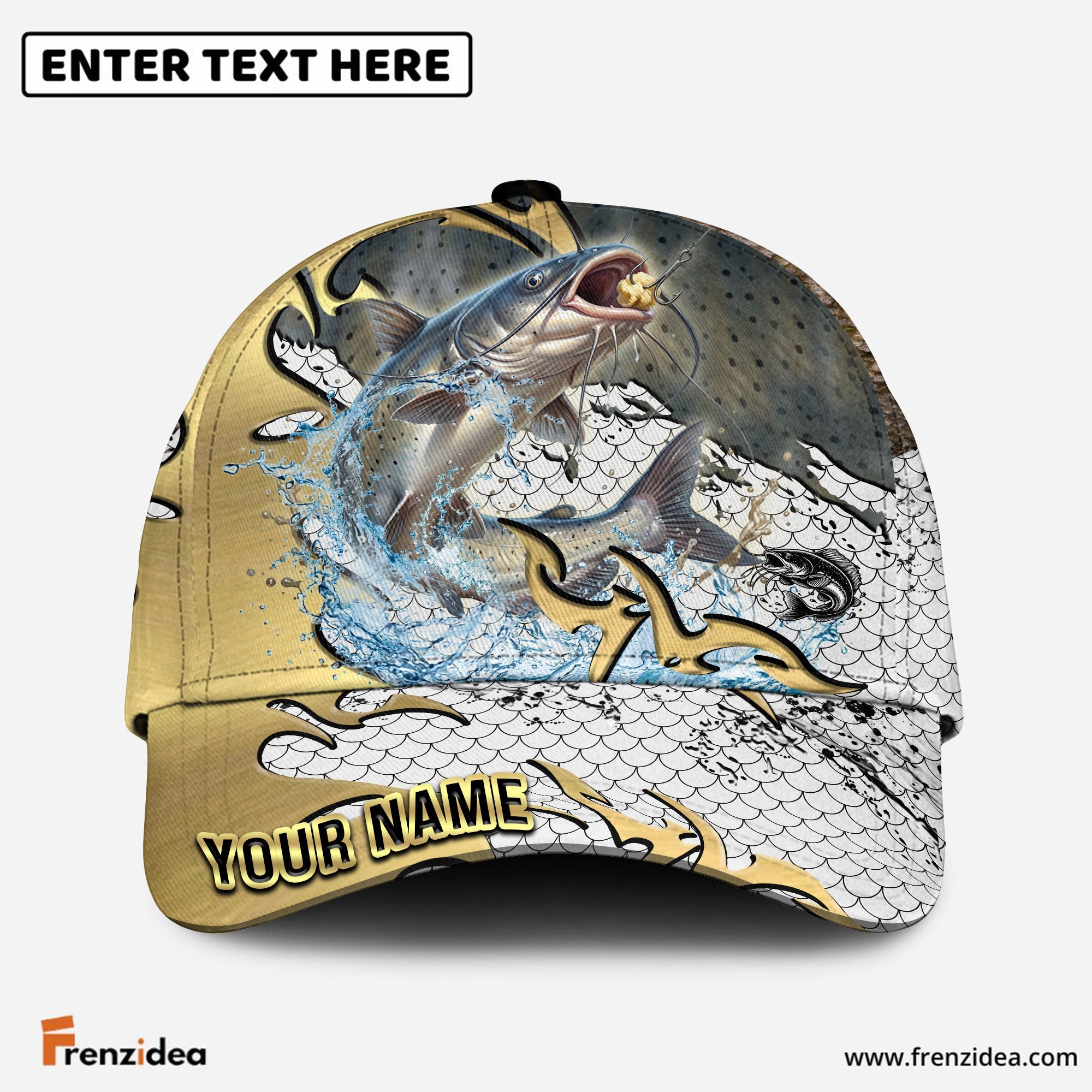(12 Breeds) Frenzidea Gold Scale Fishing Customized Name 3D Cap