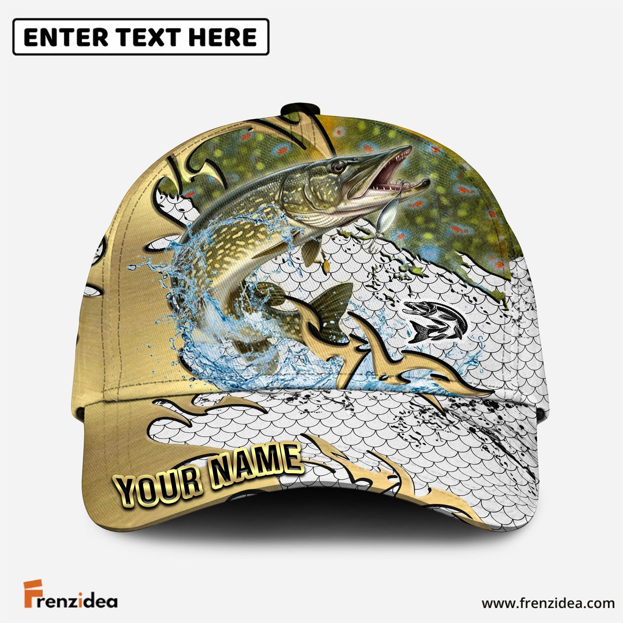 (12 Breeds) Frenzidea Gold Scale Fishing Customized Name 3D Cap
