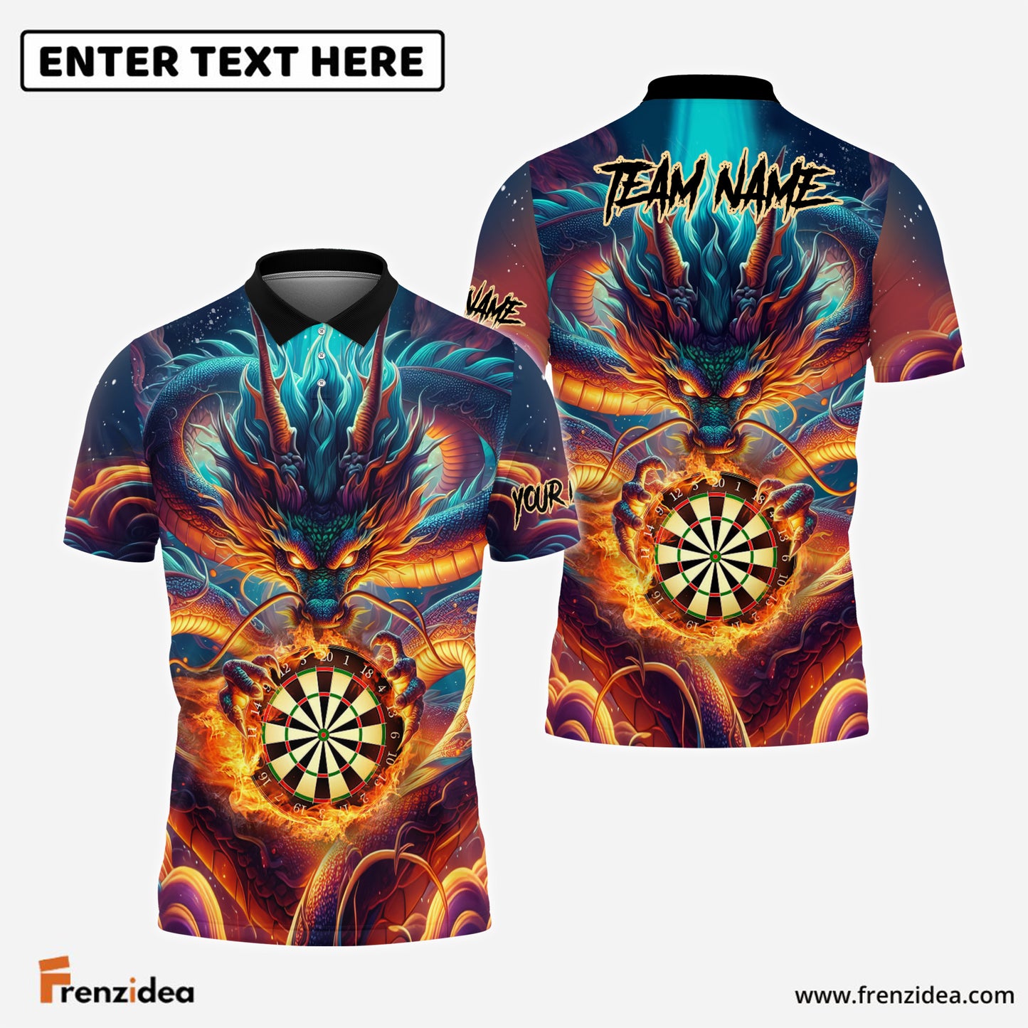 Frenzidea Darts Dragon Fire Personalized Name, Team Name 3D Shirt