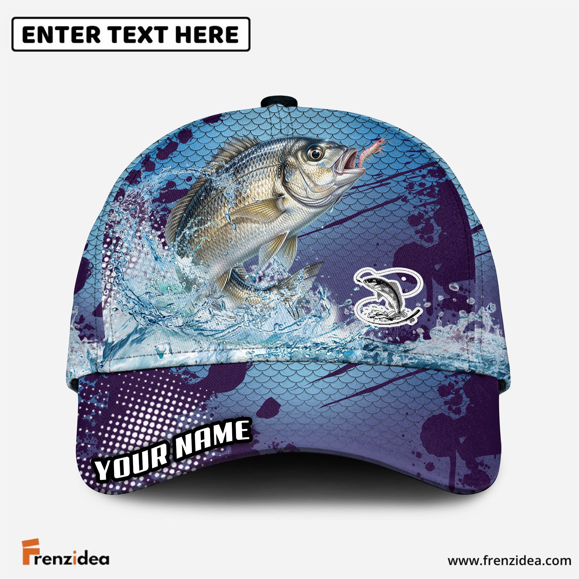 (12 Breeds) Frenzidea Blue Ocean Water Splash Fishing Customized Name 3D Cap