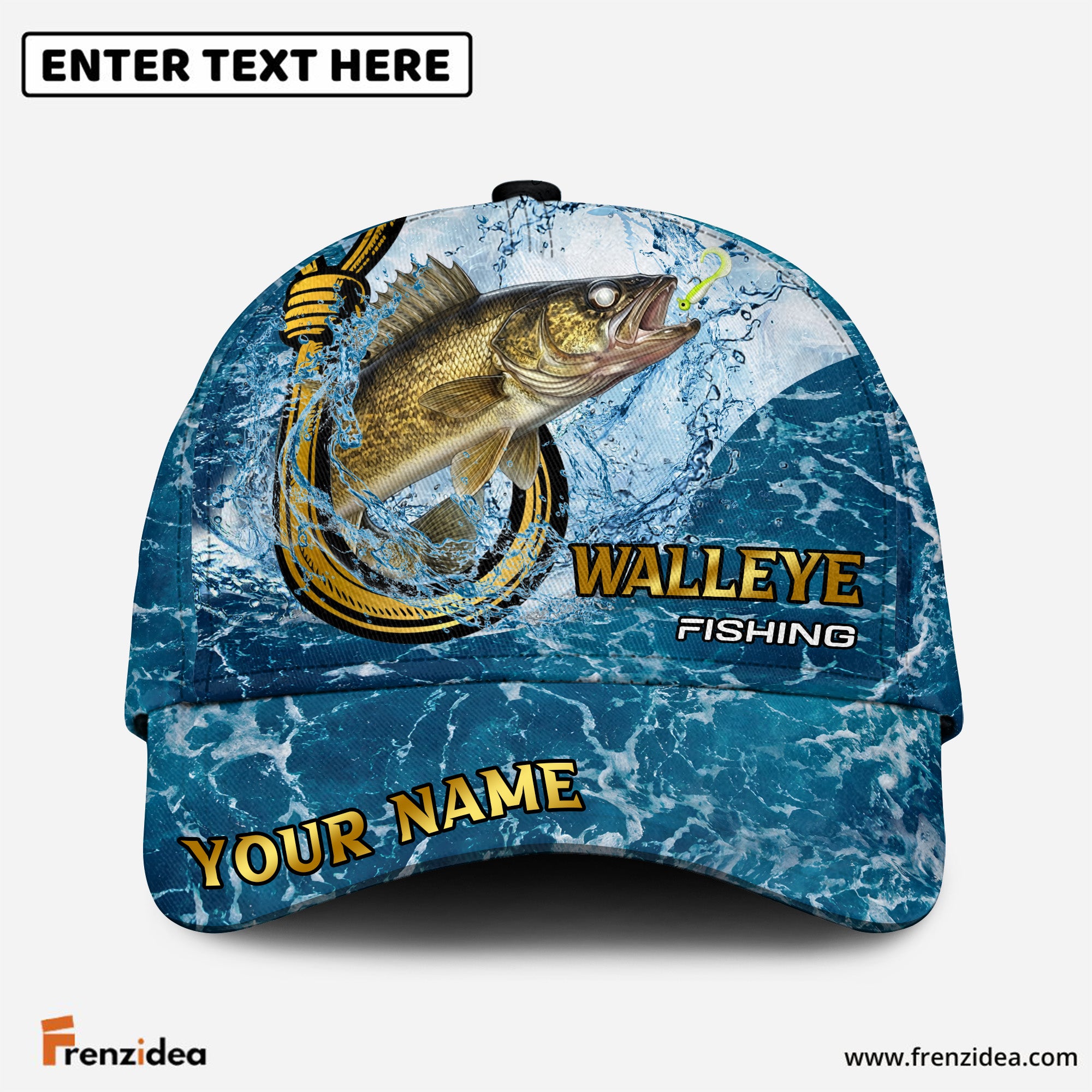 (12 Breeds) Frenzidea Blue Water Texture Ocean Fishing Customized Name 3D Cap