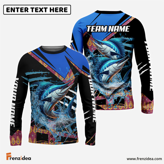 Frenzidea Marlin Blue Brocade Pattern Custom Name & Team Name 3D Shirts