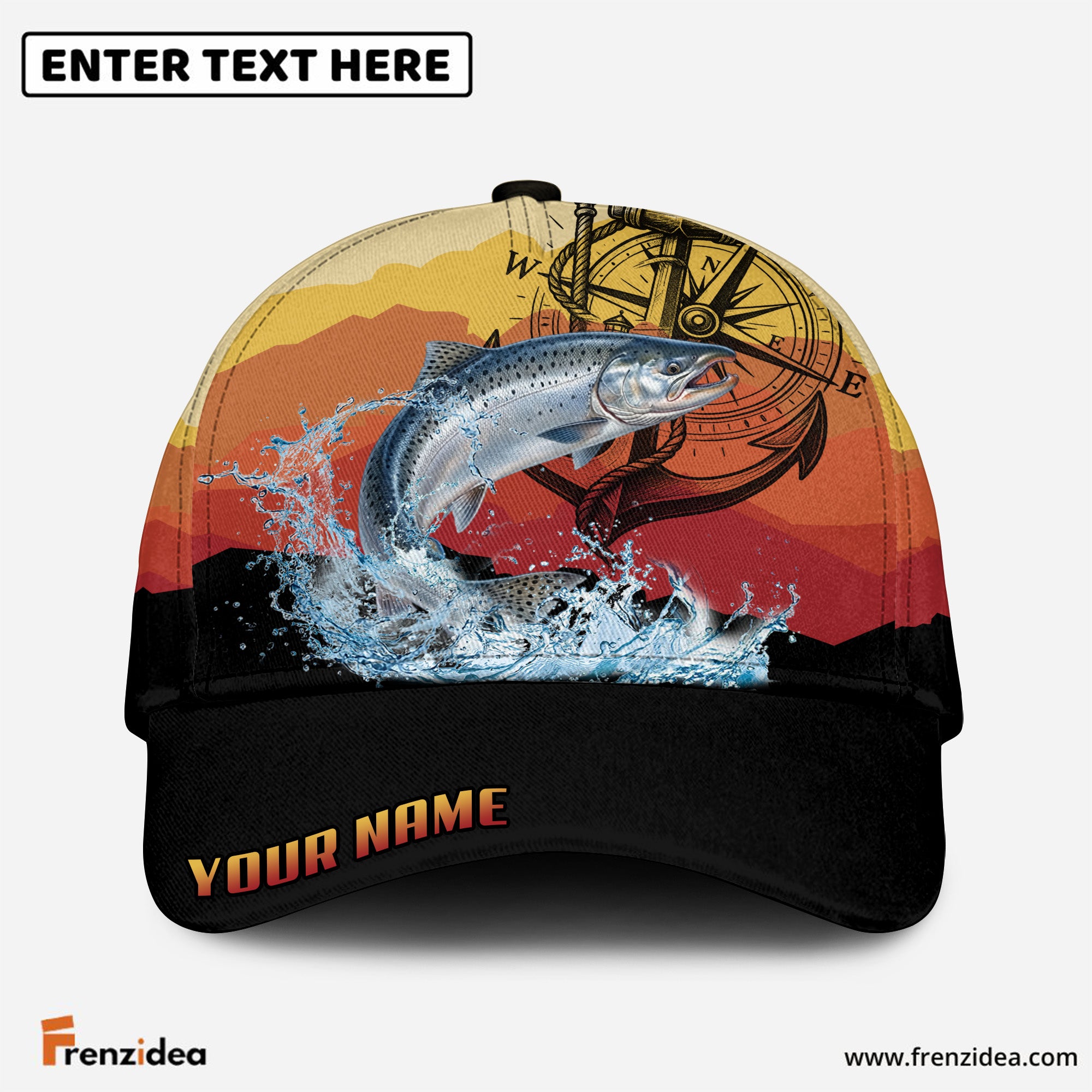 (12 Breeds) Frenzidea Epic Sunset Horizon Fishing Strike Customized Name 3D Cap
