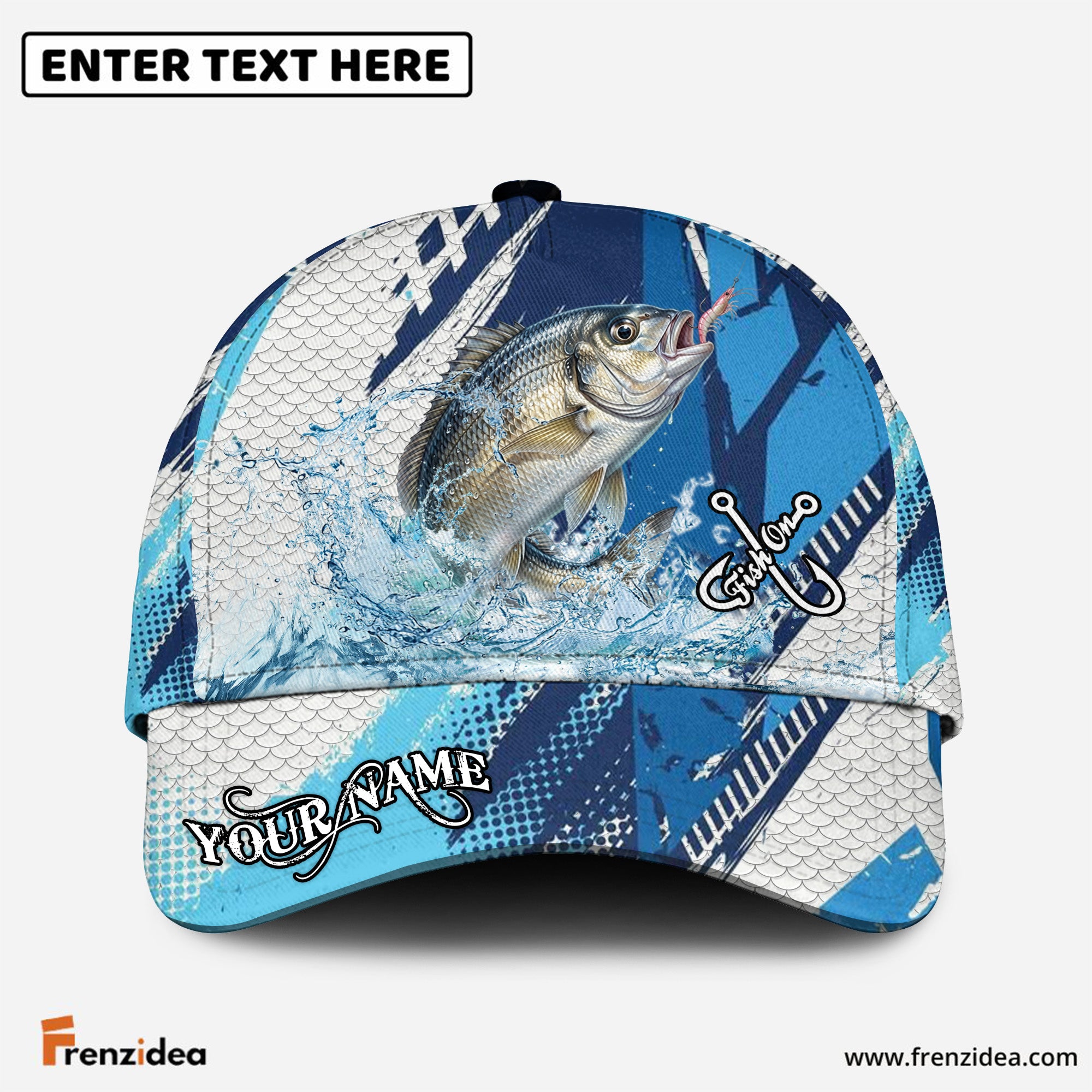 (12 Breeds) Frenzidea Sporty Geometric Fish Scales Fishing Customized Name 3D Cap