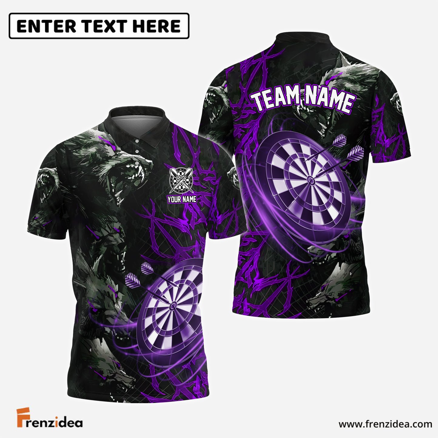 Frenzidea Darts Wolf Fire Personalized Name, Team Name 3D Shirt