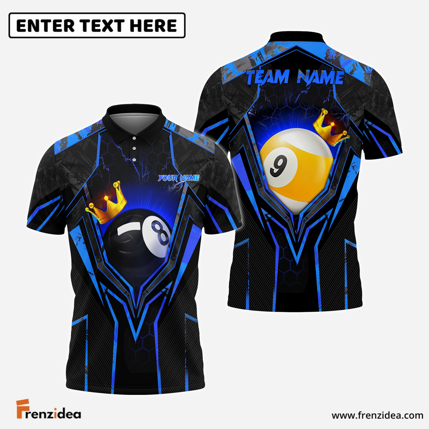 Frenzidea Billiards King 8 Ball & 9 Ball Personalized Name, Team Name Unisex Shirt ( 4 Colors )