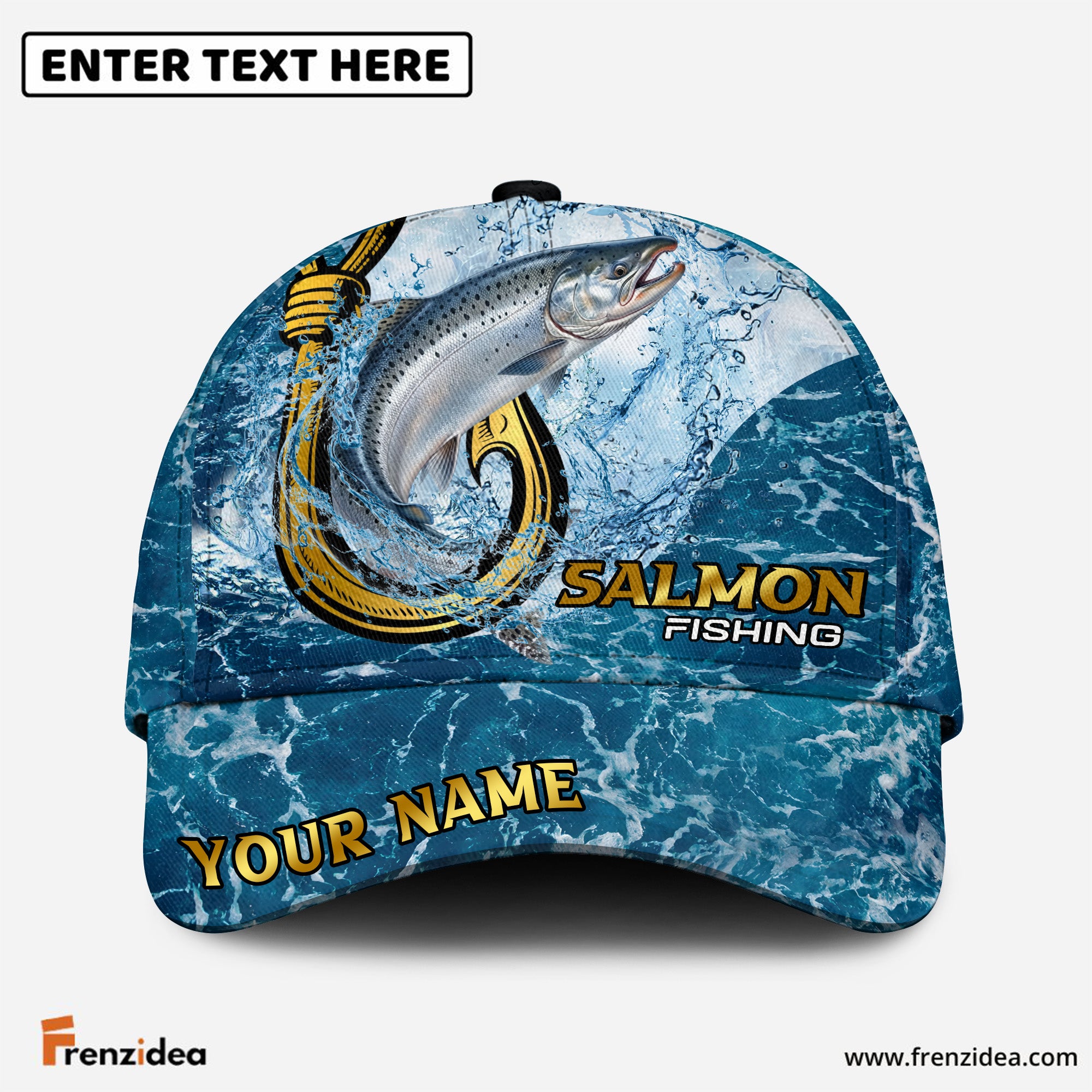 (12 Breeds) Frenzidea Blue Water Texture Ocean Fishing Customized Name 3D Cap