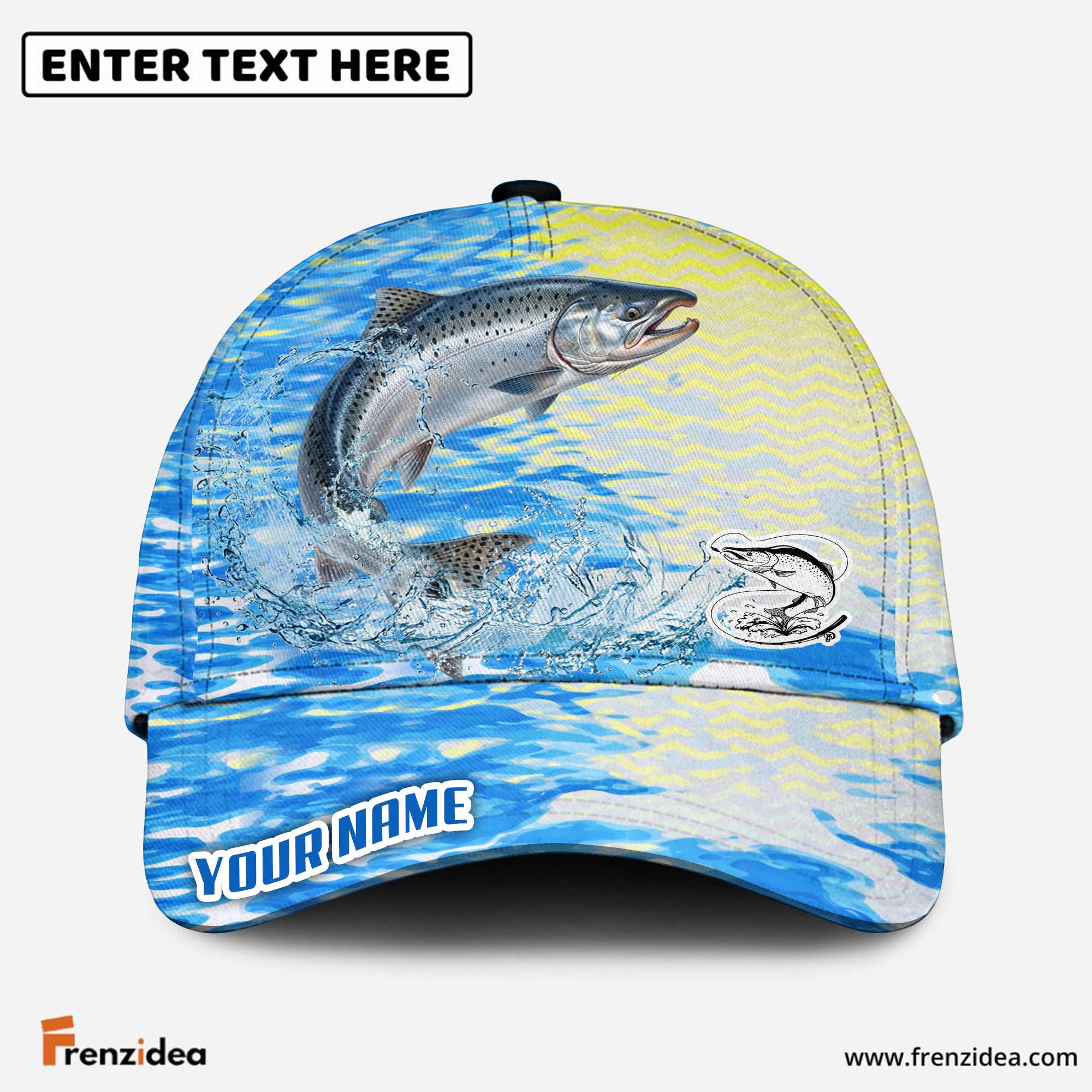 (12 Breeds) Frenzidea Vibrant Blue Water Ripple Fishing Customized Name 3D Cap