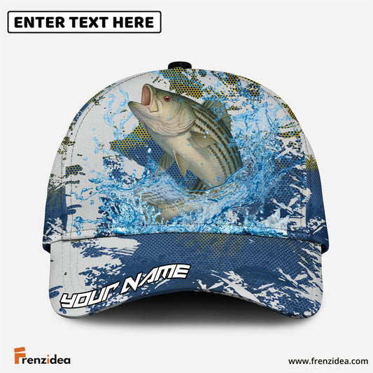 Frenzidea Striped Bass Fishing Hooked on Victory Personalized Cap