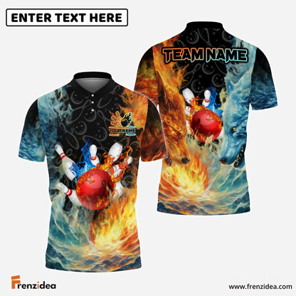 Frenzidea Bowling And Pins Flame and Ice Personalized Name, Team Name 3D Shirt (4 Colors)
