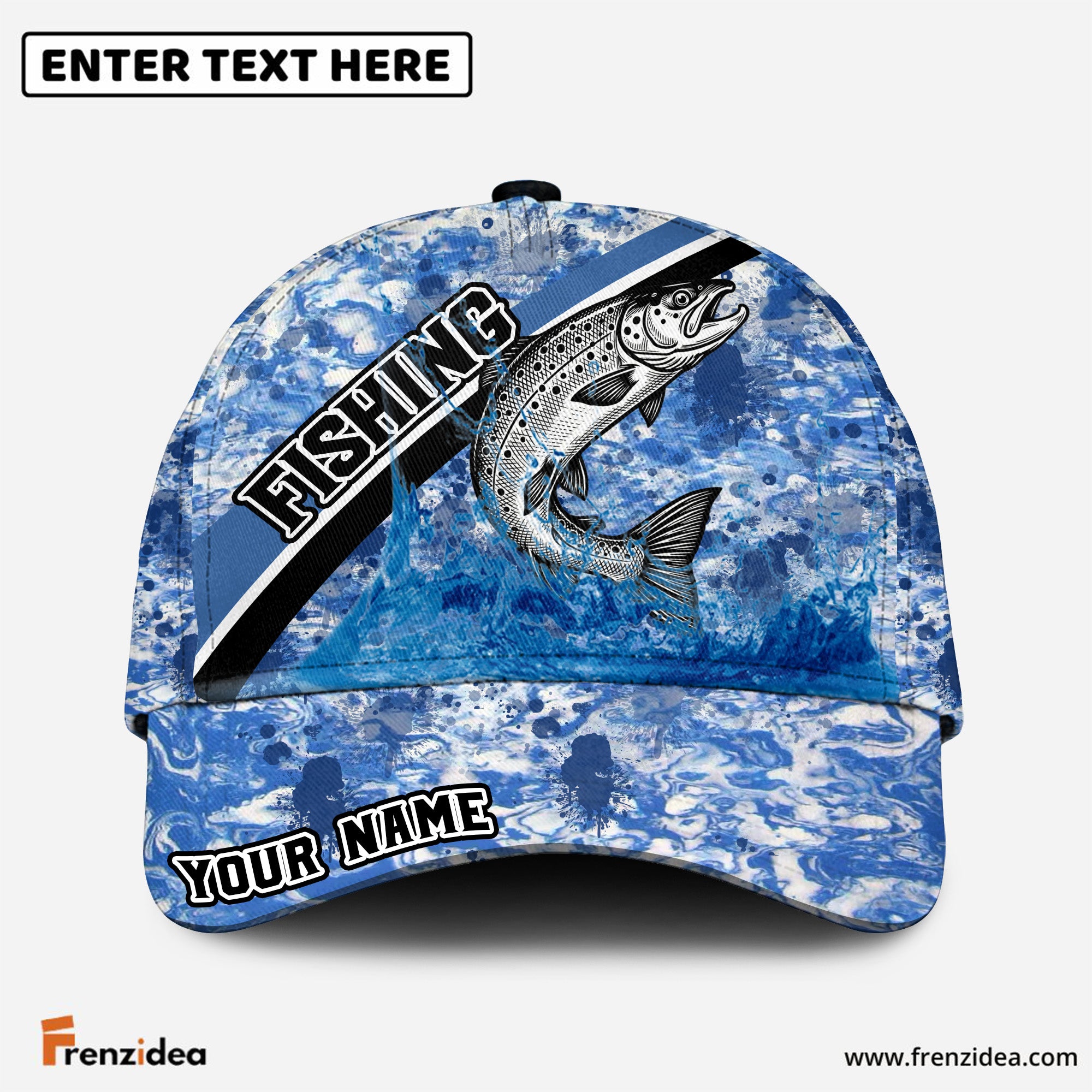 (10 Breeds) Frenzidea Marble Wave Fishing Adventure Customized Name 3D Cap